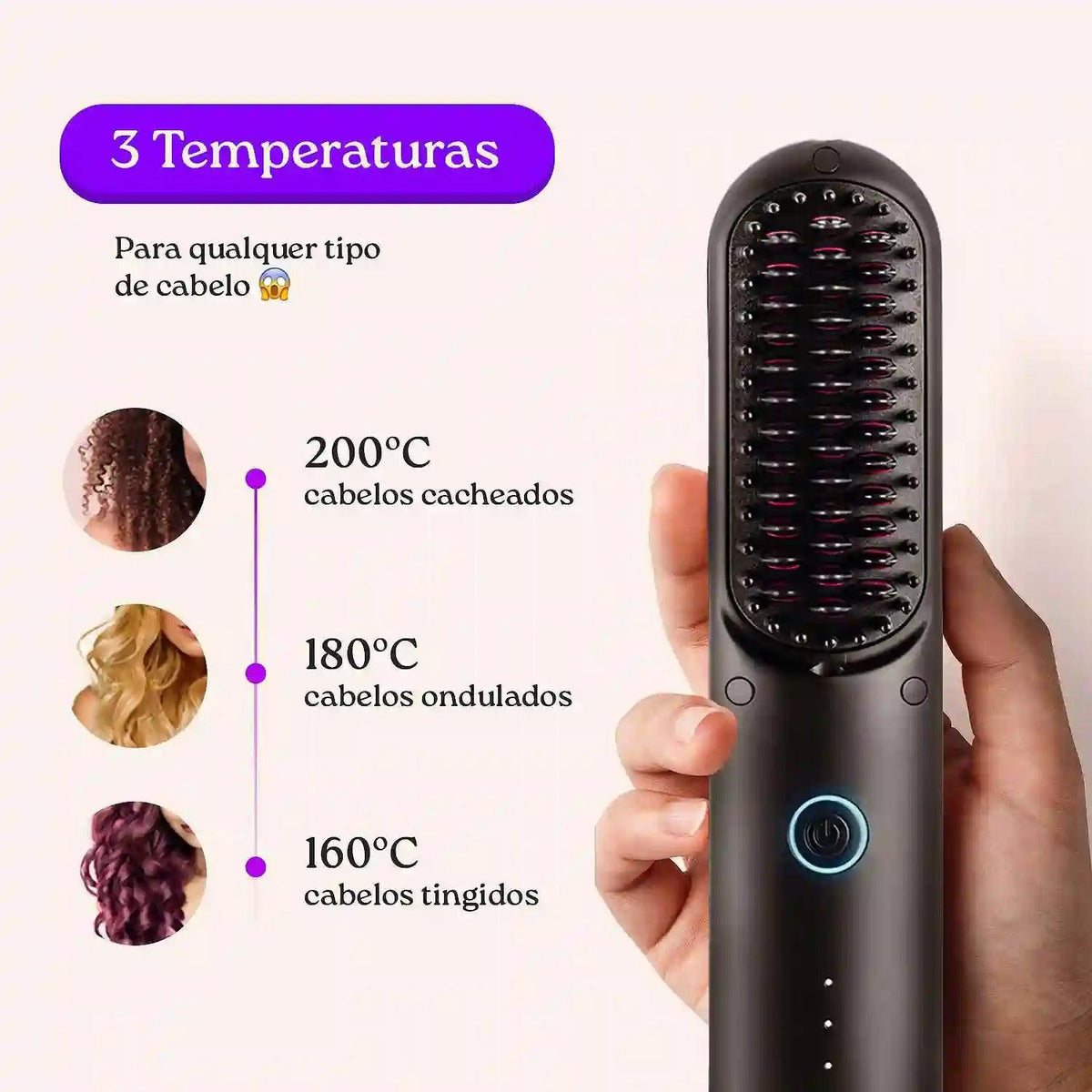 Raru Elegance - Escova Alisadora Recarregável Sem Fio - Novo Modelo