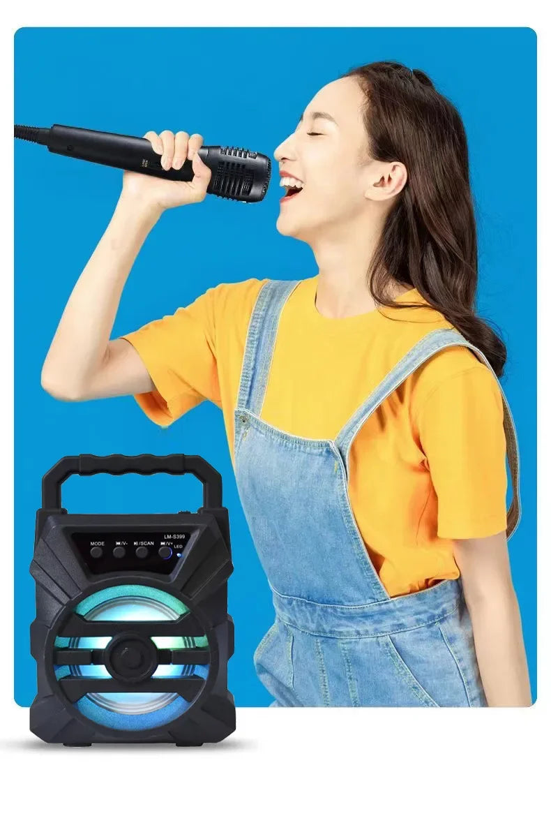 Caixa de Som Bluetooth 500mAh – Potência Alta com Karaokê, Subwoofer e Suporte para Cartão TF/USB